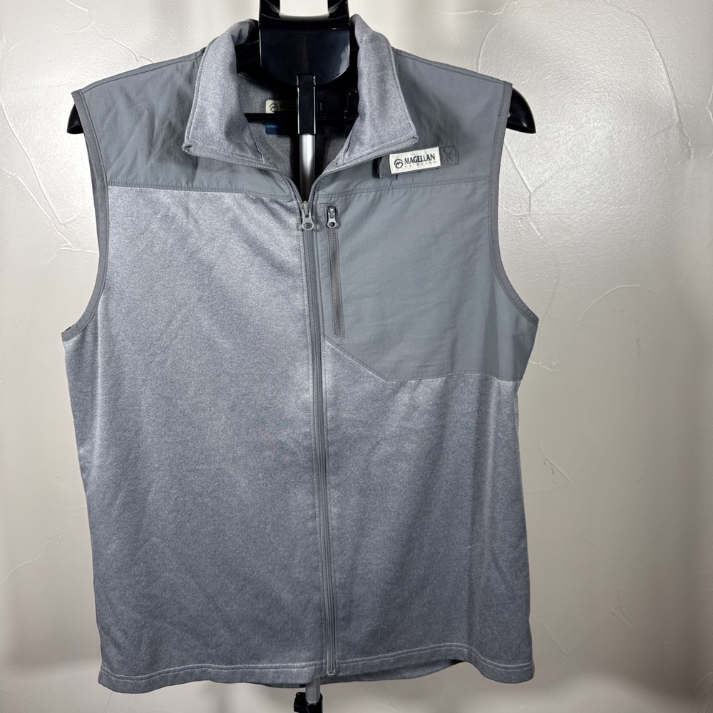 Magellans Fish Gear Vest Men L Gray Full Zip Pockets Outdoor Hiking Fishing‎